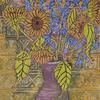 Sunflowers and Blues in Purple Vase